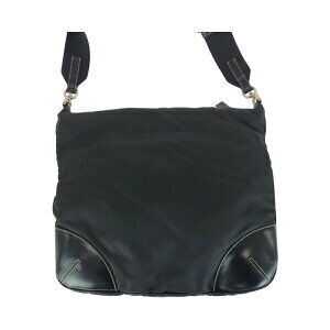 Prada triangular plate black leather Tessuto Shoulder Bag nylon logo